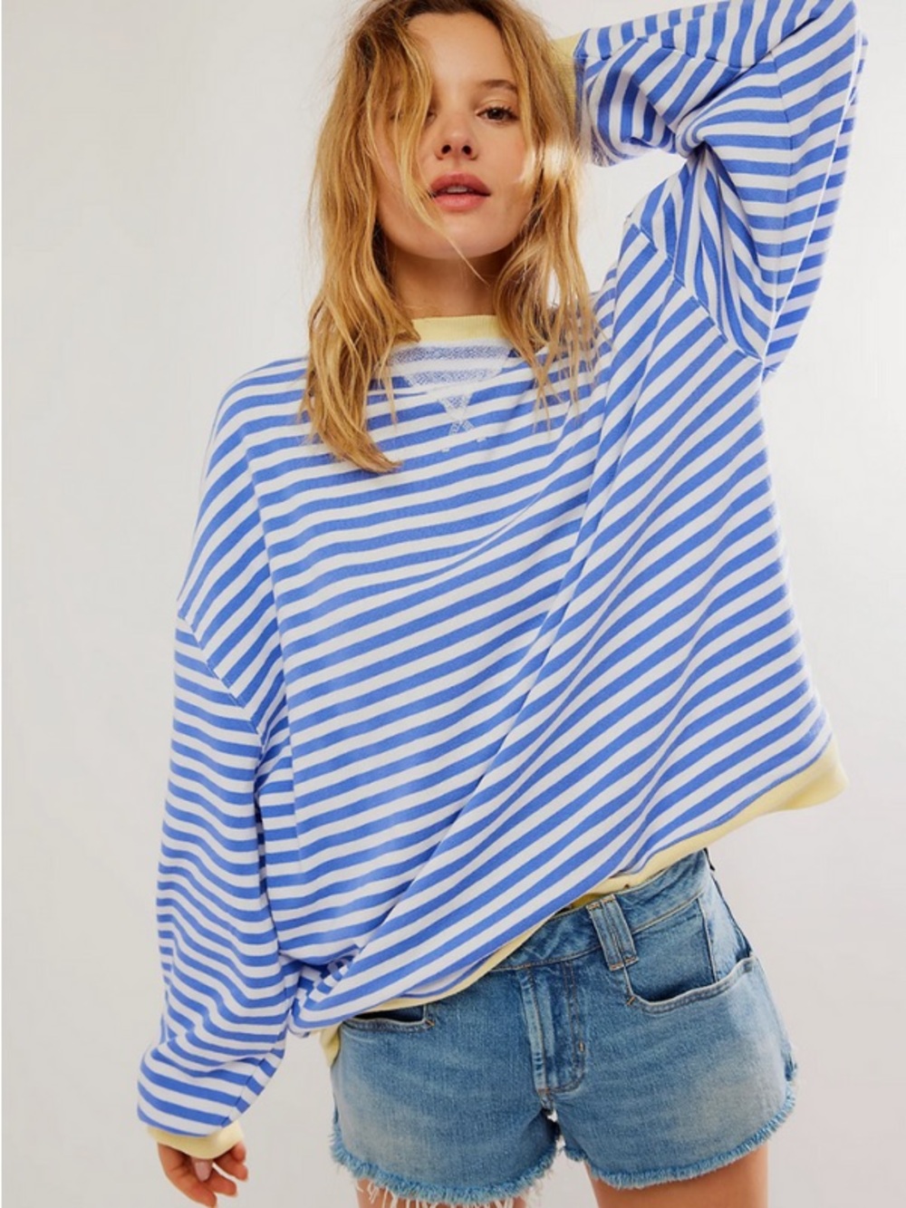 Free People Blue & White Striped Oversized Sweater